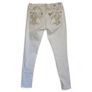 ​Miss Me Signature Ankle Skinny Jeans White Fleur De Lis Embellished Size 27